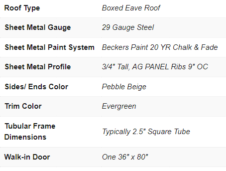 Boxed Eave Roof Metal Garage 32X25X9/6 With 12 Wide Lean-To