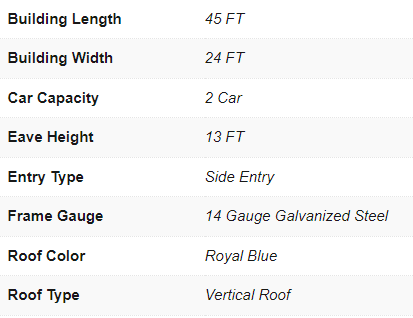 Vertical Roof Metal RV Combo Unit - 24X45X13