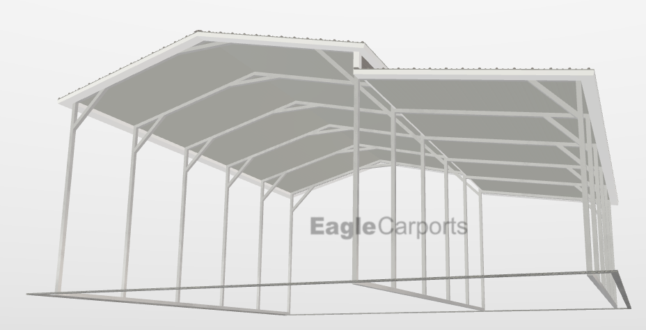 Vertical Roof Metal RV & Carport - 28X25X11 With 10f Wide Lean-To