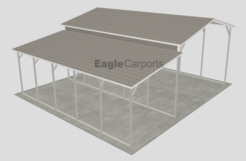 Vertical Roof Metal RV & Carport - 28X25X11 With 10f Wide Lean-To