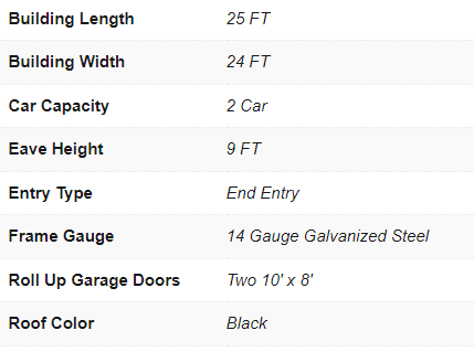 Boxed Eave Roof Metal Garage - 24X25X9