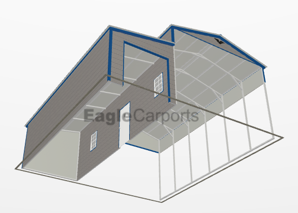 Vertical Roof Metal RV, Combo Carport - 28X30X13/8 With 10F Wide Lean-To