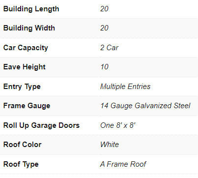 Boxed Eave Roof Metal Garage - 20X20X10