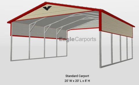 Boxed Eave Roof Standard Carport - 20X20X8