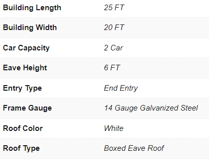 Boxed Eave Roof Carport - 20X25X6